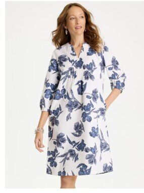 Chico's Floral Linen-Cotton Pintuck Dress